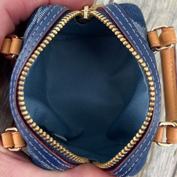 Coach Mini Rowan Bag Charm In Signature Denim With Cherry Charm Purse - Picture 5 of 10